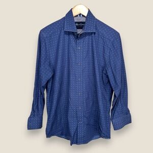Robert Graham Modern Americana Button Shirt Men Medium Tailored Navy Diamonds‎